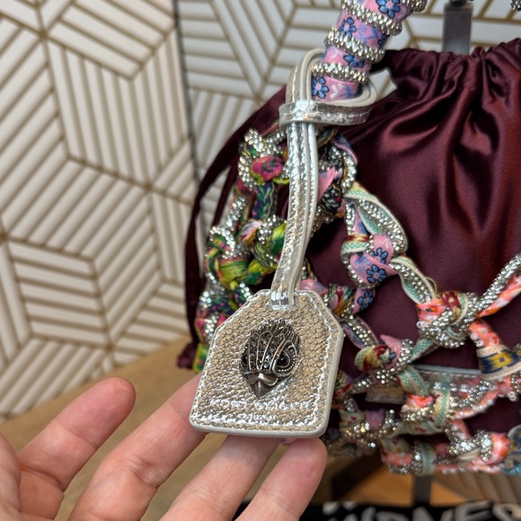 NWT Kurt Geiger Wine Combination Small Macrame Crystal Bag - Picture 5 of 13